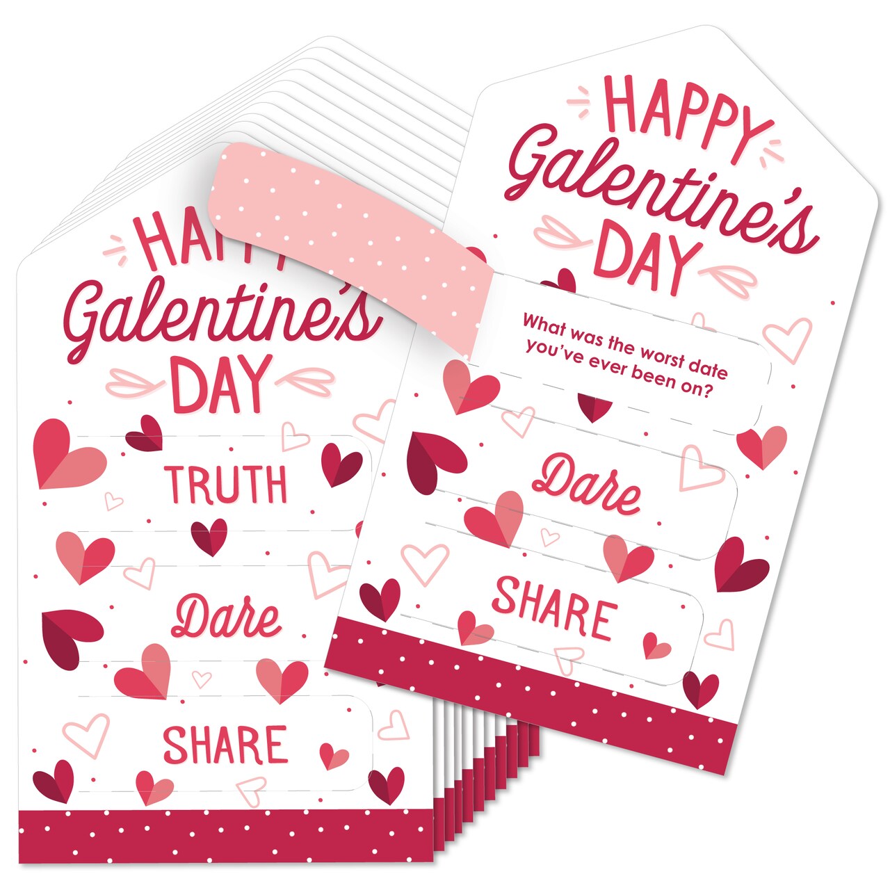 Big Dot of Happiness Happy Galentine's Day - Valentine's Day Party Game Pickle Cards - Truth, Dare, Share Pull Tabs - Set of 12